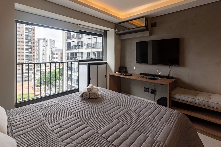 Apto sofisticado c/ cama queen em Pinheiros