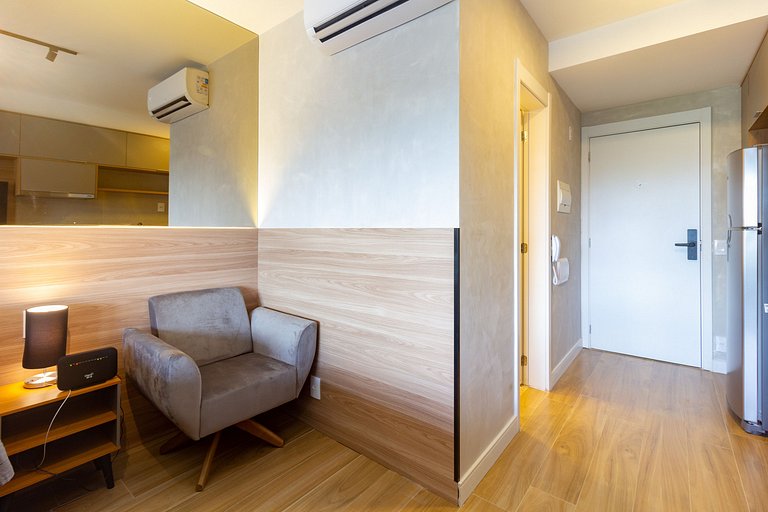 Elegância e conforto: apto completo c/ cama queen