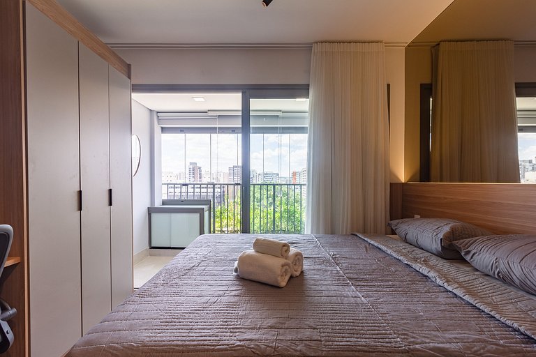 Elegância e conforto: apto completo c/ cama queen