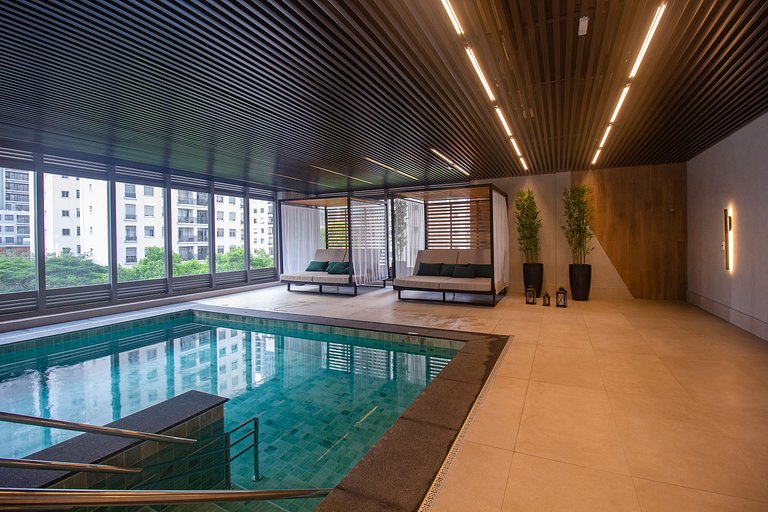 Studio Brooklin SP com  Vaga, Piscina e Academia