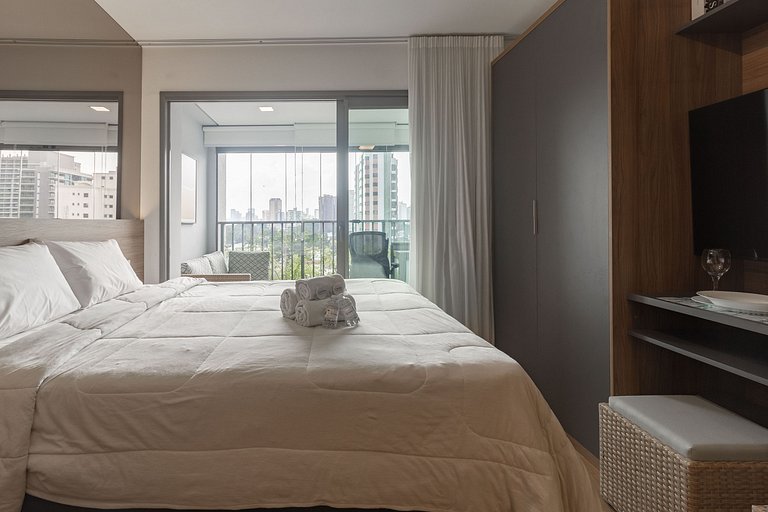 Lindo apto c/ cama queen confortável em Moema