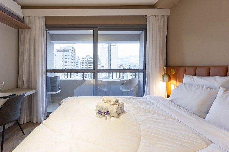 Elegância e conforto: Apt c/ cama queen em Moema