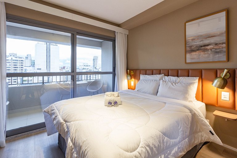Elegância e conforto: Apt c/ cama queen em Moema