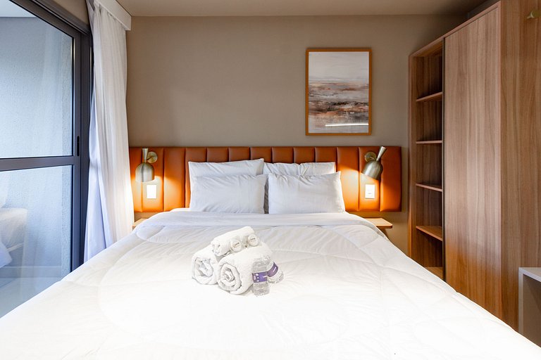 Elegância e conforto: Apt c/ cama queen em Moema