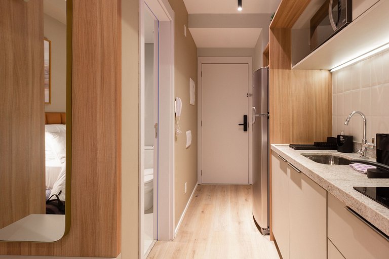 Elegância e conforto: Apt c/ cama queen em Moema