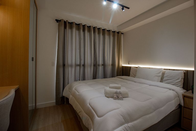 Elegância e conforto: Apt completo c/ cama queen
