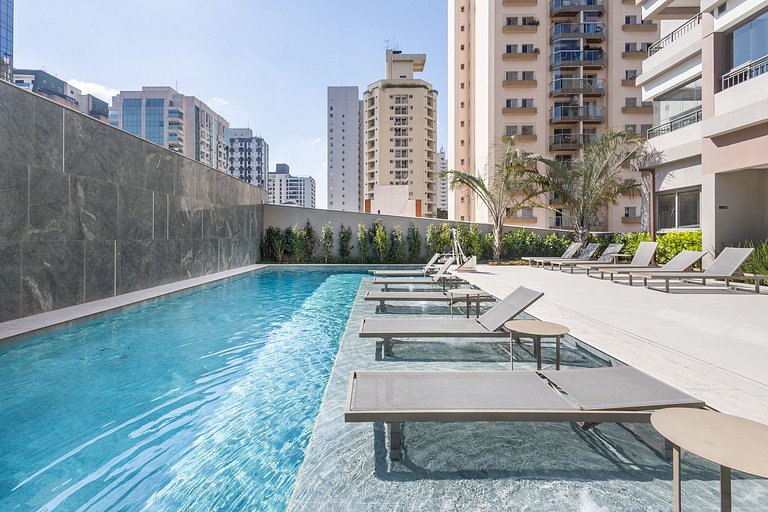 Elegância e conforto: Apt c/ cama queen em Moema
