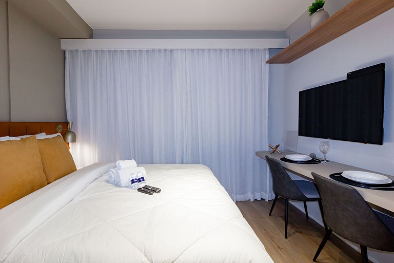 Luxo e conforto: Apto completo c/ cama queen