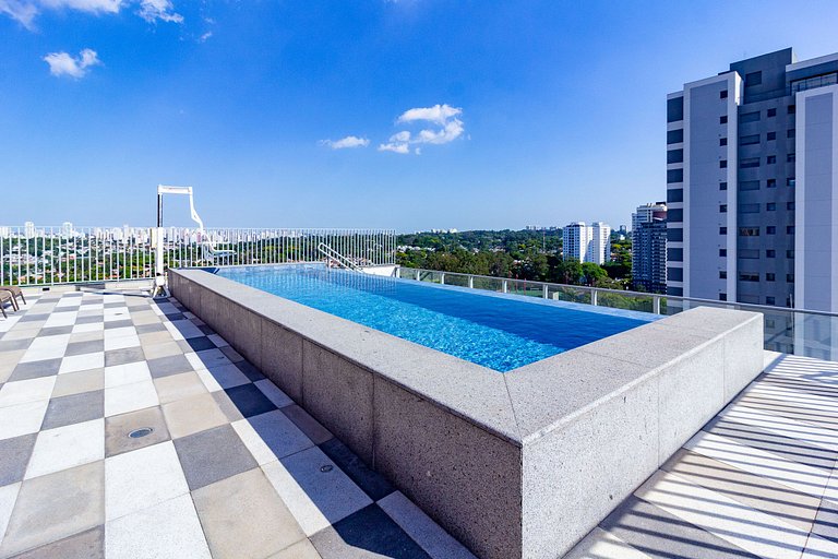 Studio Brooklin c/ Varanda, Metrô, Piscina e Coworking