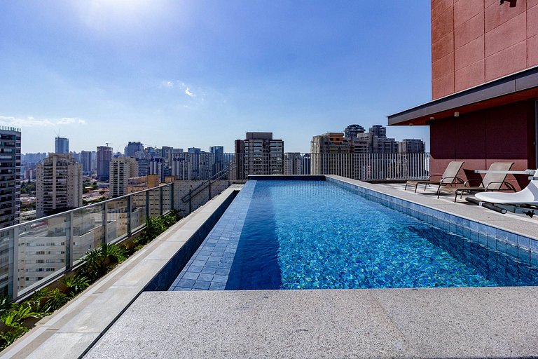 Studio Brooklin c/ Varanda, Metrô, Piscina e Coworking