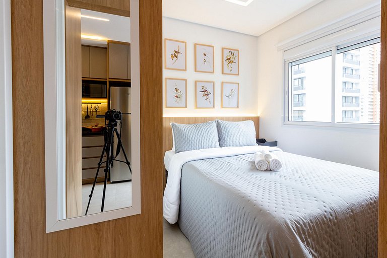 Studio moderno com lazer completo