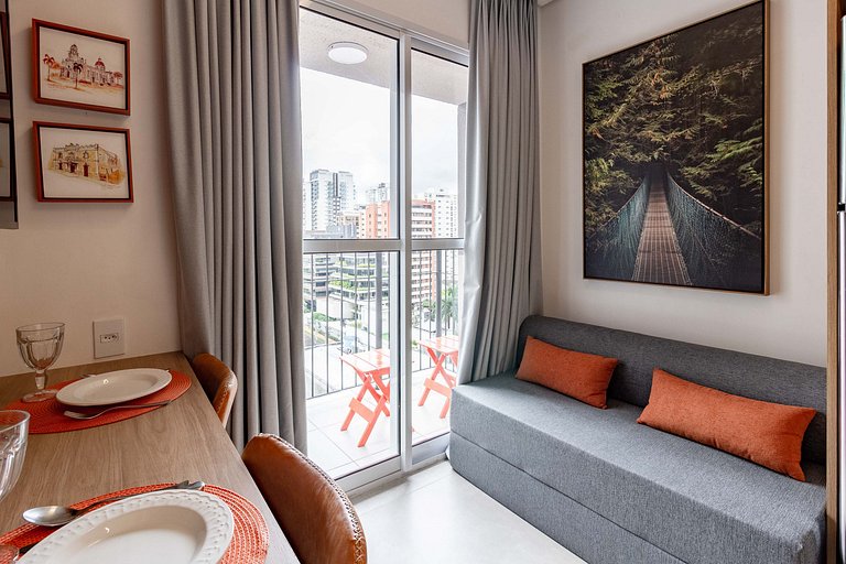 Studio moderno com lazer completo