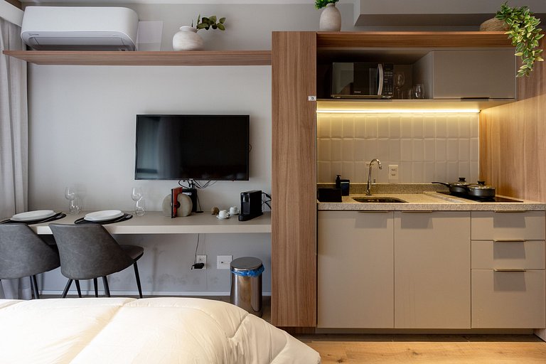 Apartamento com varanda e vista para São Paulo