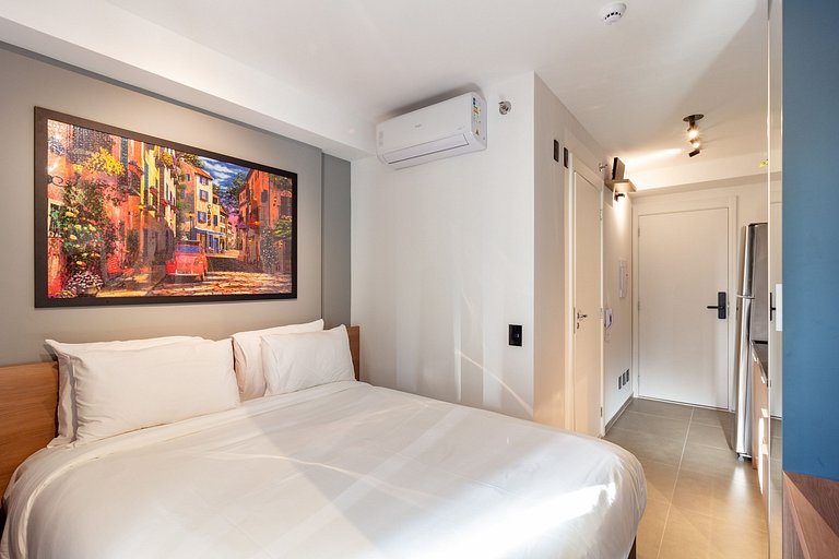 Conforto e elegância: Apt completo c/ cama queen
