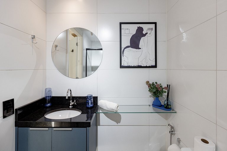 Conforto e elegância: Apt completo c/ cama queen