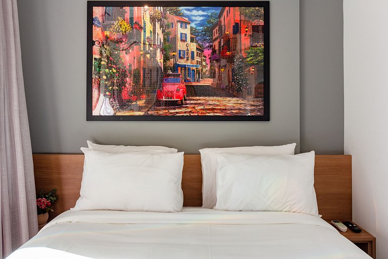 Conforto e elegância: Apt completo c/ cama queen